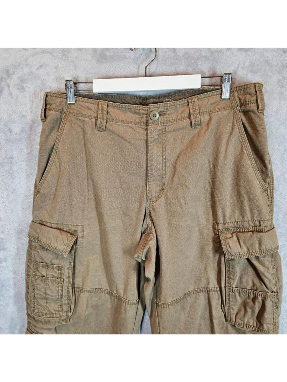 Eddie Bauer Mens 36x30 Khaki Cargo Pants Cotton Relaxed Fit Multi Pockets